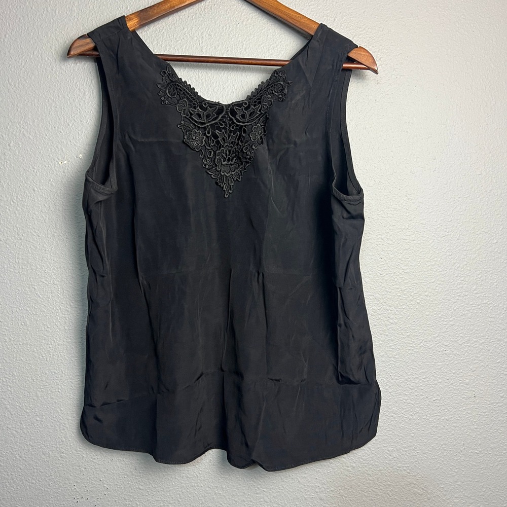 Vintage HK Collectible NUART Black Acetate Rayon Sleeveless Lace Top Tank‎ Large
